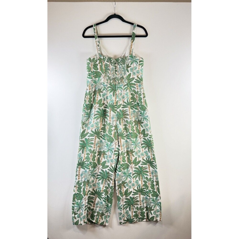 Boden Womens Jumpsuit Green Lola Palm Forest Linen V Neck Smocked Boho 8T Tall - Picture 5 of 10